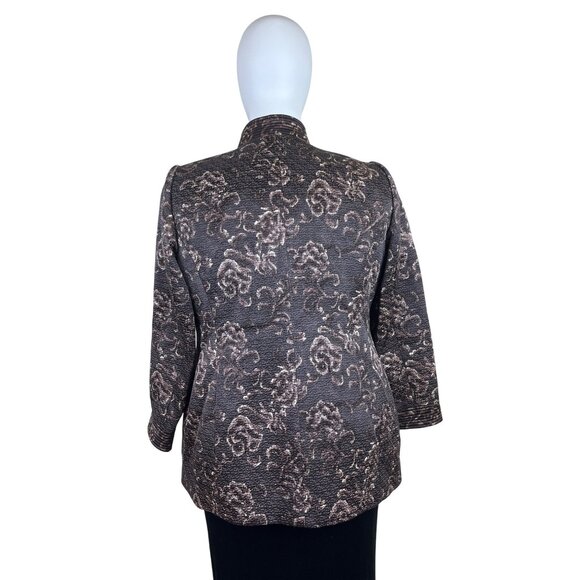 Linda Allard Ellen Tracy Brown & Gold Floral Print Open-Front Jacket Sz 16 - Picture 6 of 11
